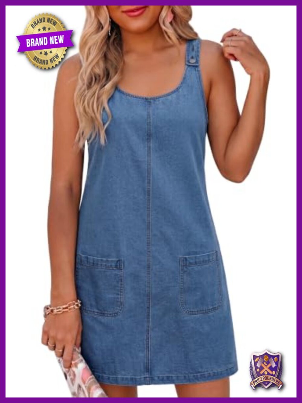 Dokotoo Women's Denim Dress Sleeveless Babydoll Jean Overall Mini Dress